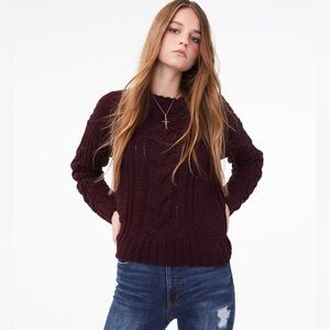 NWT Aeropostale Chenille Cable Burgundy /Plum Pullover Sweater Size XS